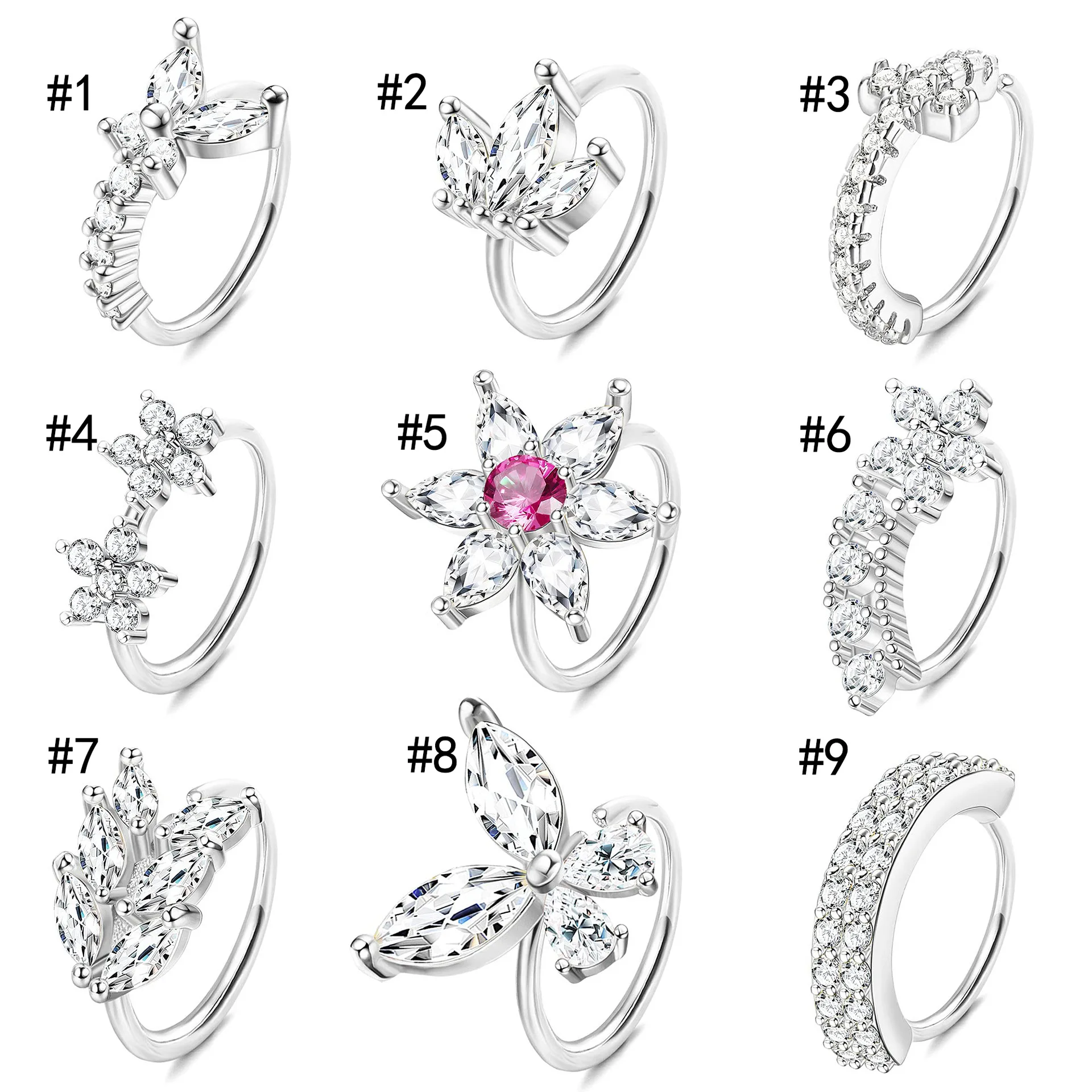 

1PC Piercing Nose Ring Expander Butterfly Flower Nose Hoops Rings Gold Color Cz Tragus Cartilage Earrings Nostril Body Jewelry