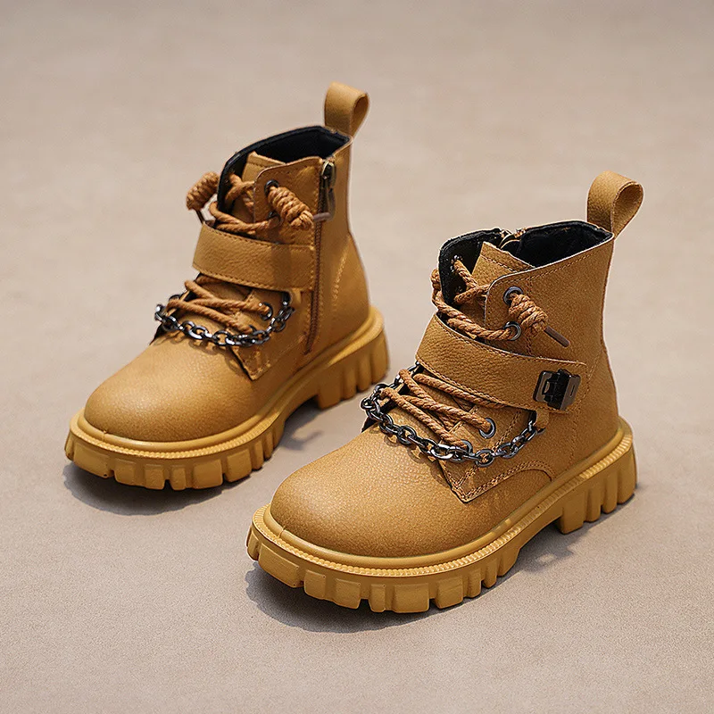 

New Spring Autumn Platform Boots Children Genuine Leather Motorcycle Martin Ankle Rubber Boys Shoes Toddler Baby Kids 03A