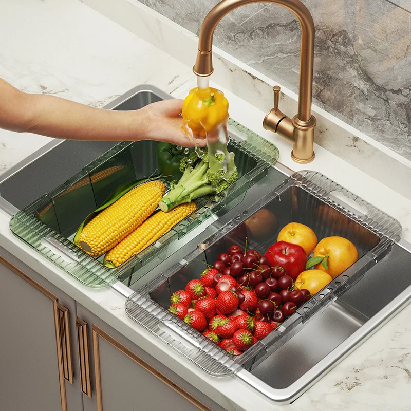 

Light and Luxurious Retractable Vegetable Wash and Drain Basket Dishwashing Storage Tableware Fruit and Vegetable Drain Basket
