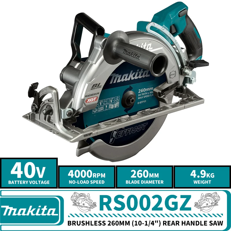

Makita RS002GZ XGT Brushless Cordless 260mm(10-1/4")Rear Handle Saw 40V Lithium Power Tools 4000RPM
