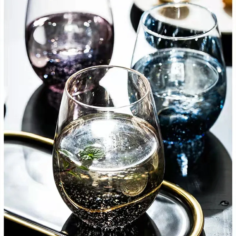 

Modern 600ml Starry Sky Glass INS Style Simple Egg Shape Creative Home Wine Juice Cute Big Belly Water Cup