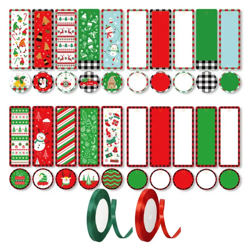 

Christmas Bookmark Double-sided Printing 20 Patterns Painted Christmas Gift Tag Decoration With Ribbon Hanging Label Family Gift