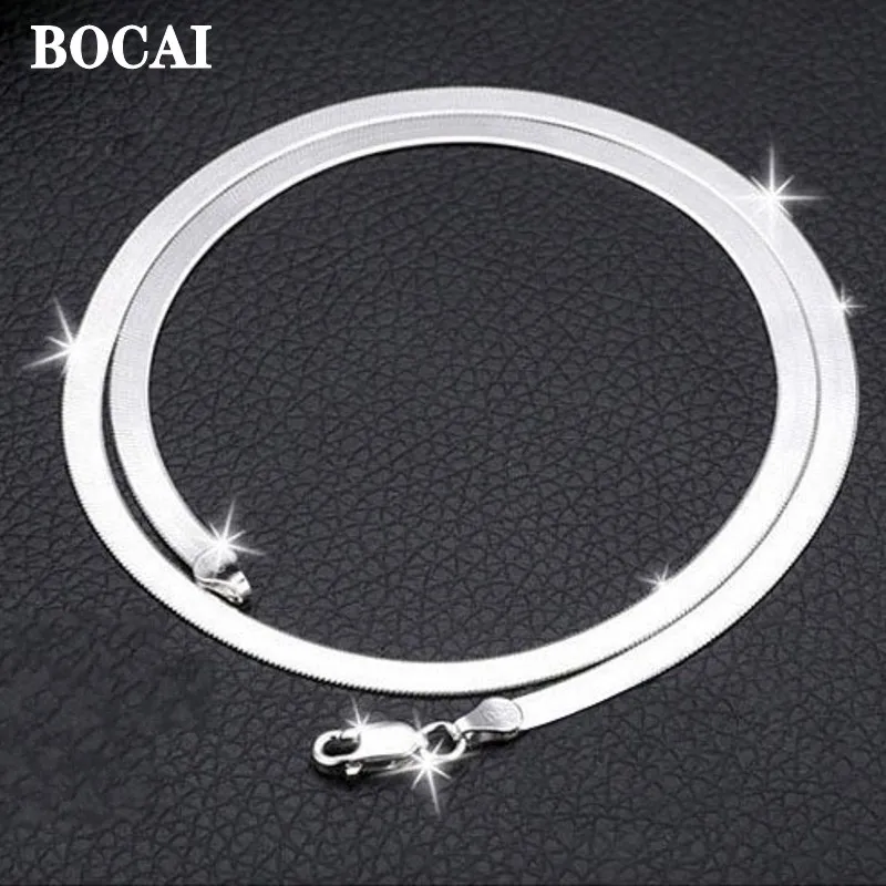 

New Real s925 Pure Silver Men Clavicle Necklace Flat Snake Bone Chain Couple Necklace for Woman Simple Personality Holiday Gift