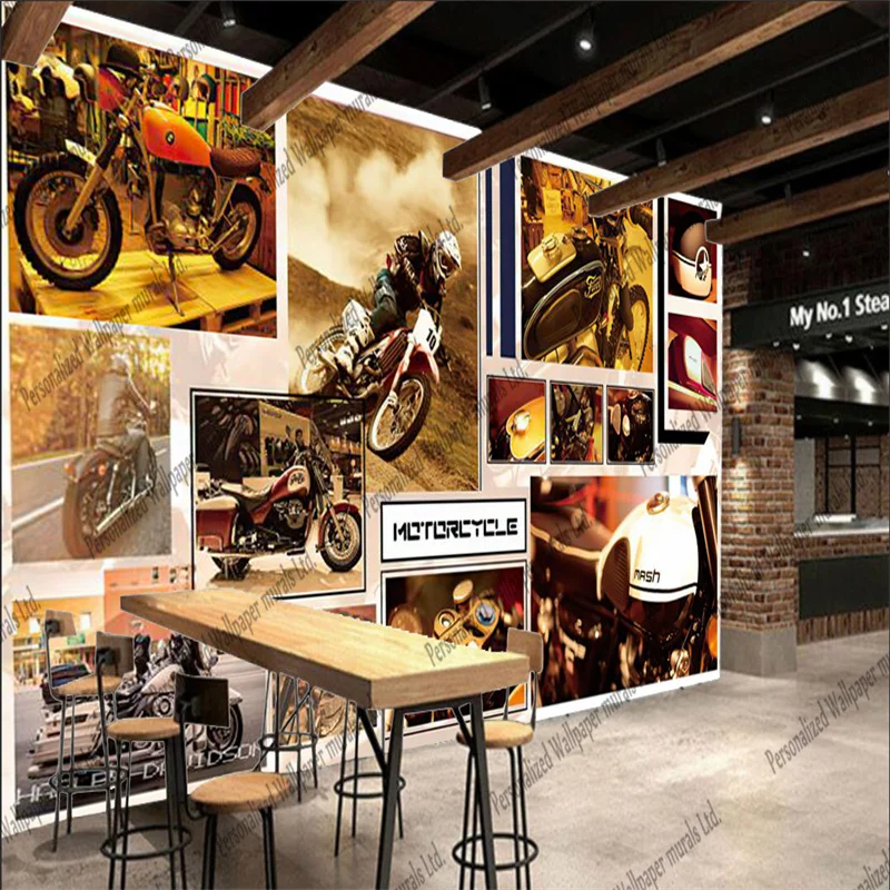 

Custom Nostalgic Retro Motorcycle 3D Mural Wallpapers for Restaurant KTV Bar Coffee Shop Background Wall Papel De Parede
