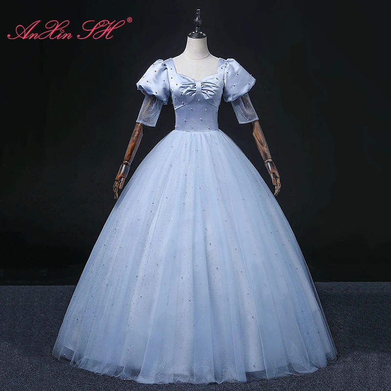 

AnXin SH принцесса Шампань цветок кружева вырез лодочкой Бисероплетение Кристалл сверкающие оборвечерние нее бальное платье для невесты вечернее платье