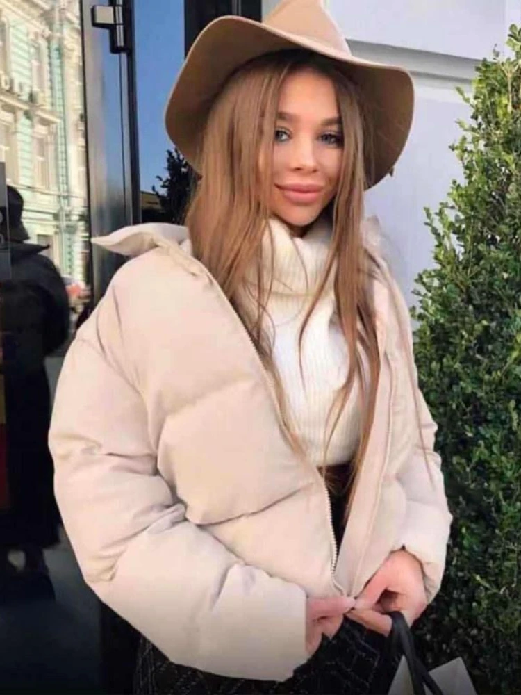 Women Puffer Jackets Cotton Padded Warm Winter Bubble Coat Solid Stand Collar Outerwear 2023 Factory Supply Bear -5centigrade