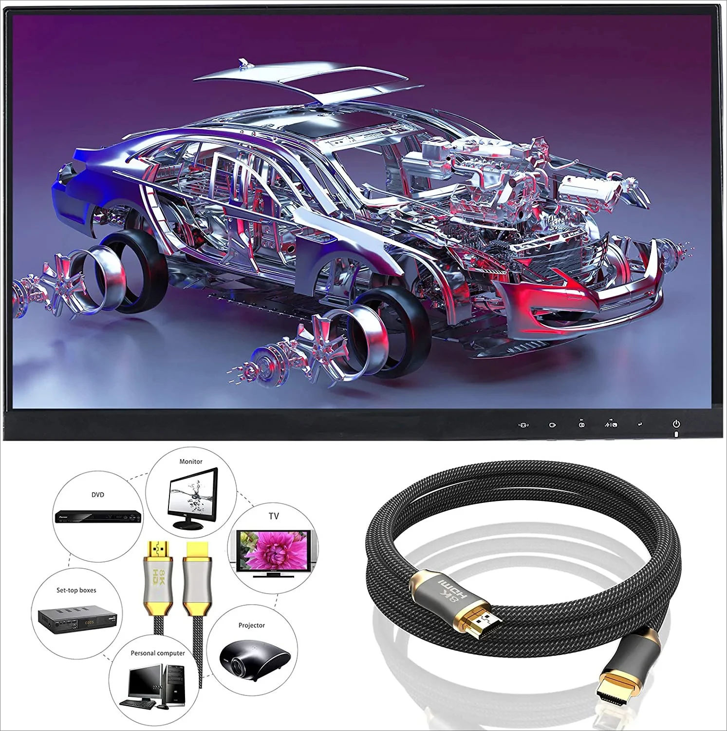 Новый HD 2.1 ТВ-компьютерный адаптер 8K HD-проектор 8K60 Гц Экран дисплея Ps5 Кабель