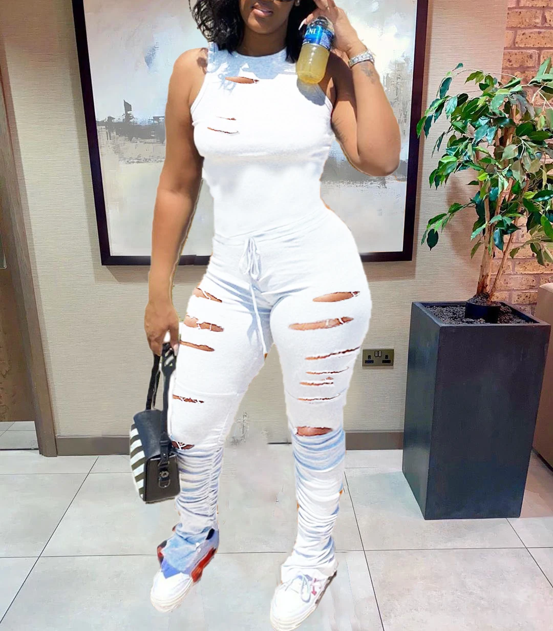 Lovelysale Новый комбинезон женская одежда однотонный обтягивающий с рюшами