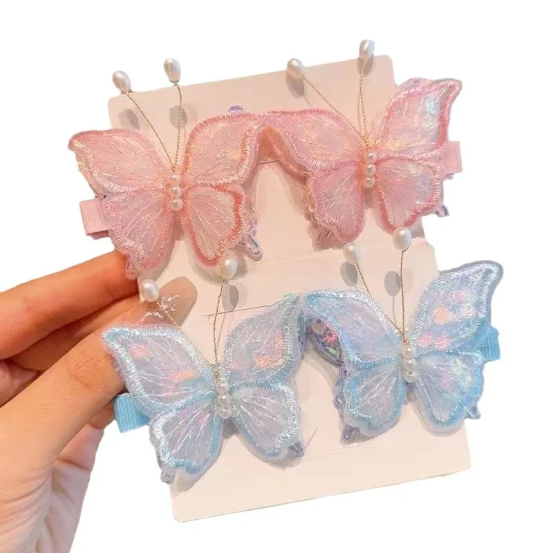 Детские вышитые флуоресцентные цветные заколки для волос с бабочкой набор милых