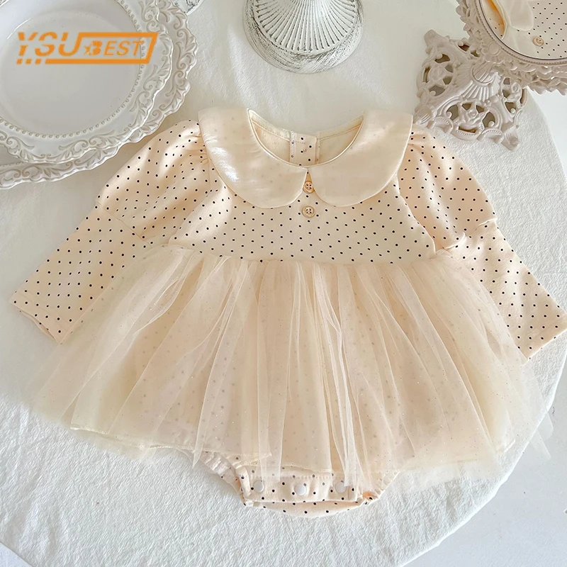 

Sweet Autumn Newborn Kids Baby Girls Grid Rompers Infant Baby Girls Long Sleeve Dot Rompers Clothes Baby Girl Princess Rompers