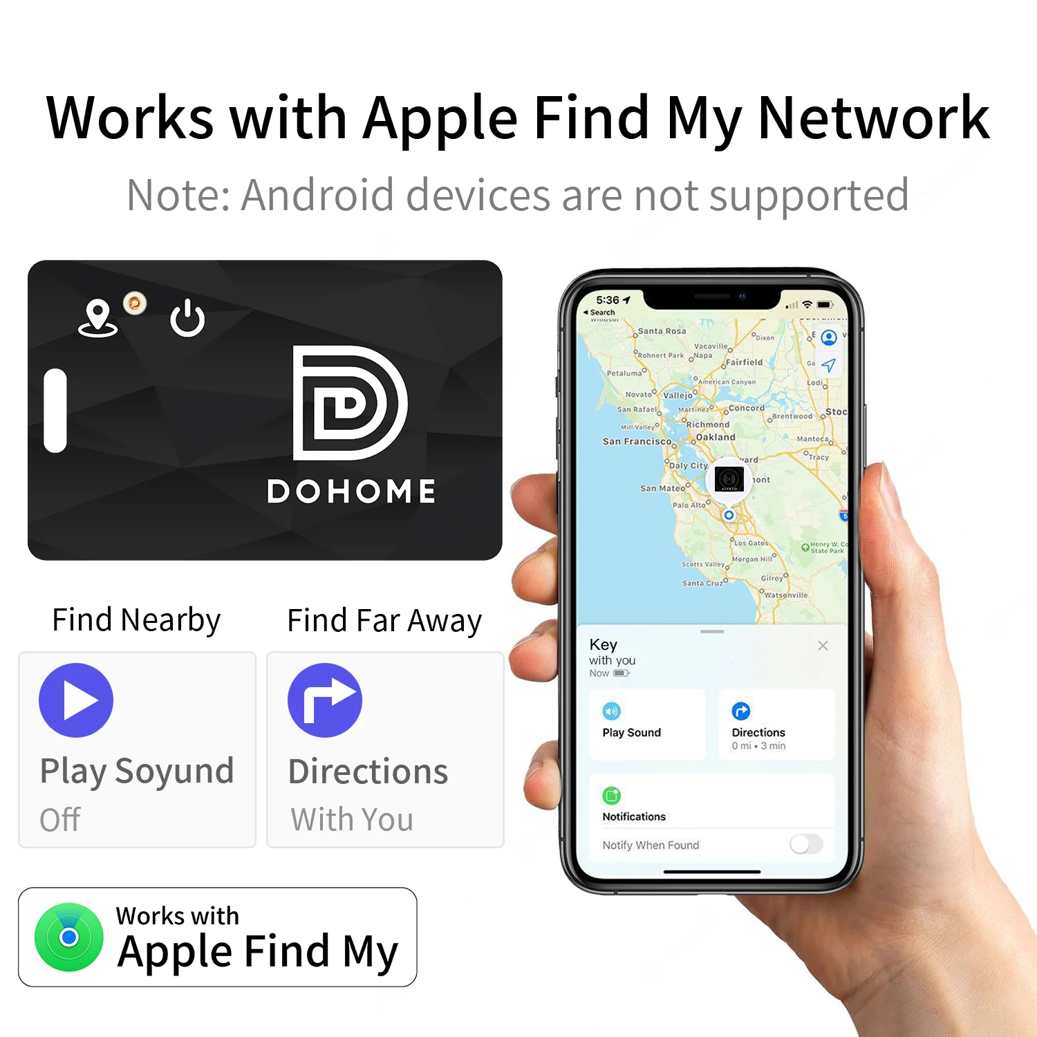 Фото AIYATO Ультратонкий кошелек-карта Airtag Bluetooth GPS-трекер Смарт-тег работает с Apple Find My APP Air Tags Местоположение для IOS №2