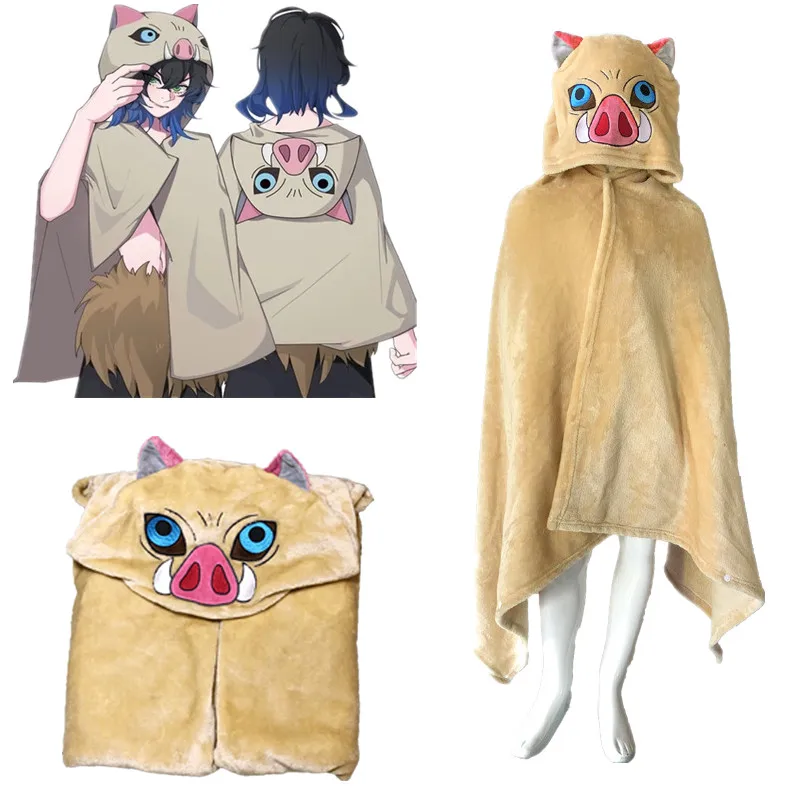 

Anime Demon Slayer Hashibira Inosuke Cosplay Cotumes Kids Adult Unisex Bathrobe Plush Bath Robe Sleepwear Cloak Pajamas Shawl