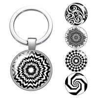 le black patterns abstract lines glass cabochon keychain bag car key chain ring holder silver color keychains for men womens
