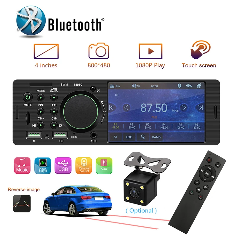 

2022 new 4 inch HD dual USB car MP5 player Bluetooth hands-free reversing video card U disk machine 7805 touch screen version