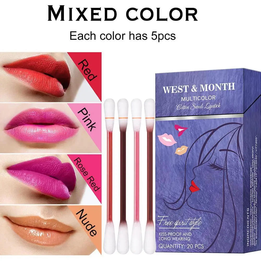 

20 PCs/Set Lipstick Cigarette Cotton Swab Lipstick Waterproof Liquid Non-Stick Cup Tattoo Lipstick Lip Tint Lipgloss Lip Stain