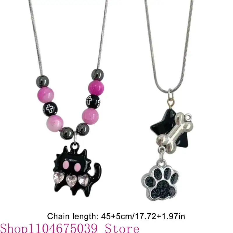 5ASD милый кот костяной подвесной колье Clabice Chain Y2K Choker Fashion Jewelry