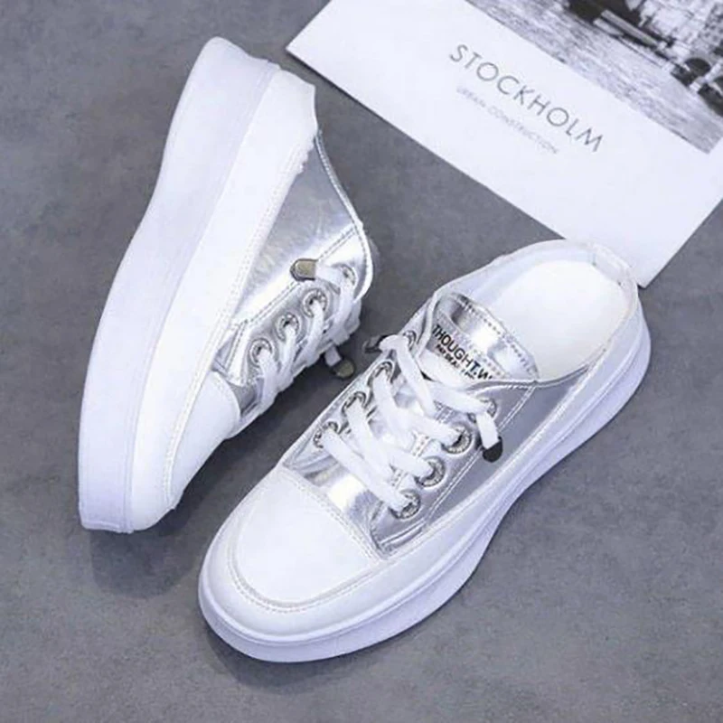 

Summer Women Shoes Flat Sneakers New Women Casual Comfortable Woman White Shoe Half Slippers Platform Without Heel Loafers