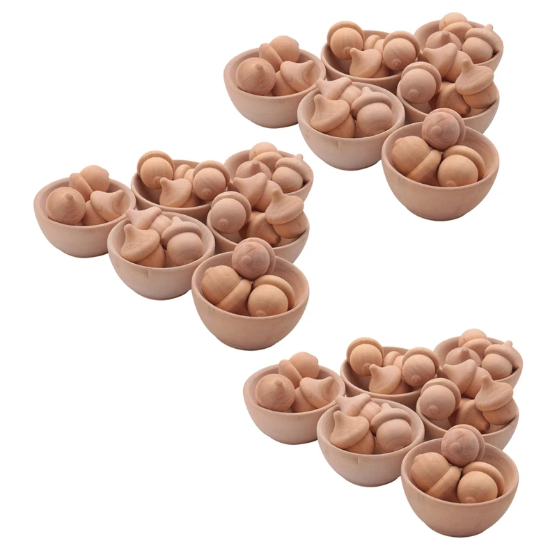 

3 Set Unfinished Wooden Wooden Acorn Natural Wood Counting And Sorting Décor Handicraft Kit DIY