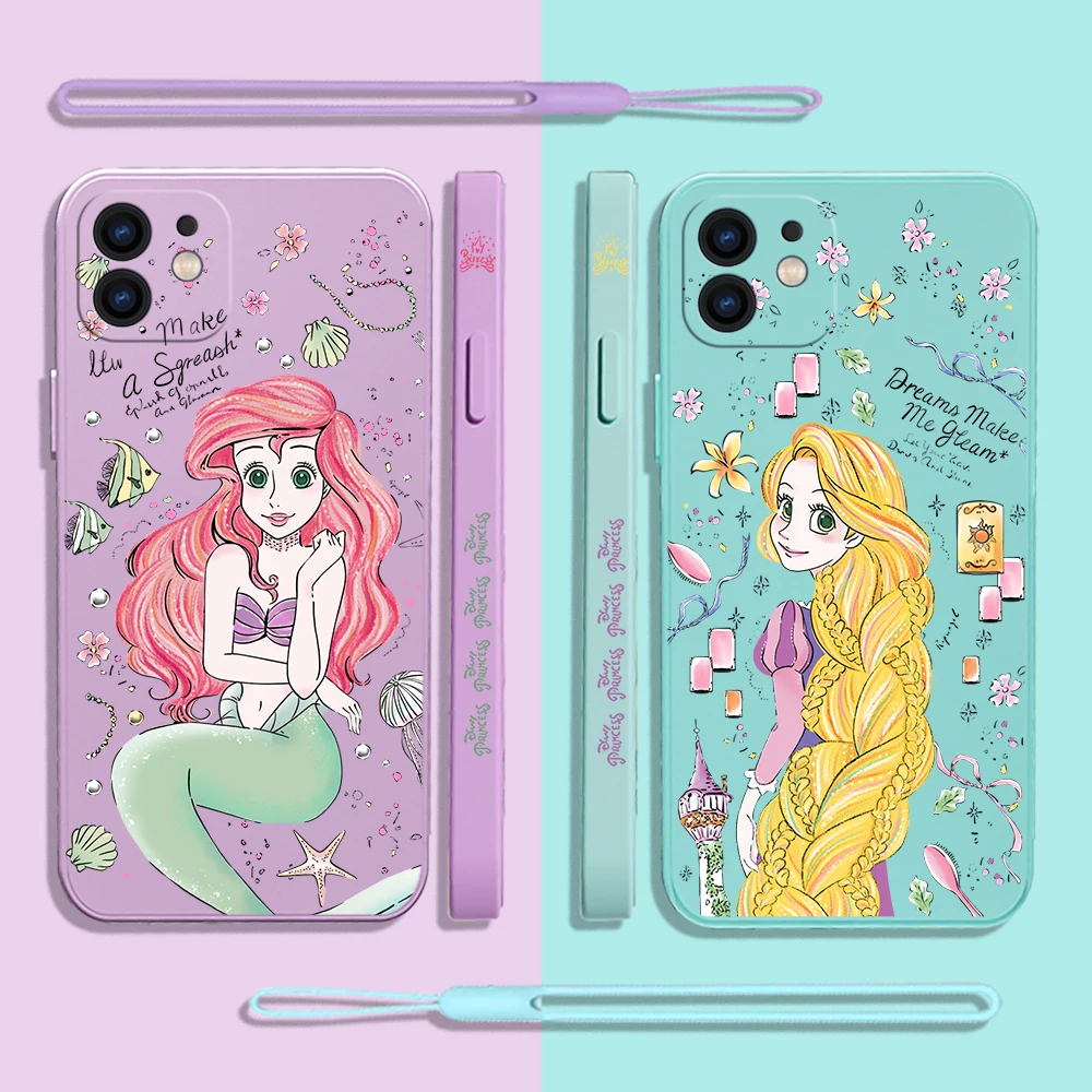 

Cute Disney Mermaid Princess Phone Case For Xiaomi Redmi Note 12 11 11T 10 10S 9 Pro Plus 10C K40 K50 K60 4G 5G With Hand Strap