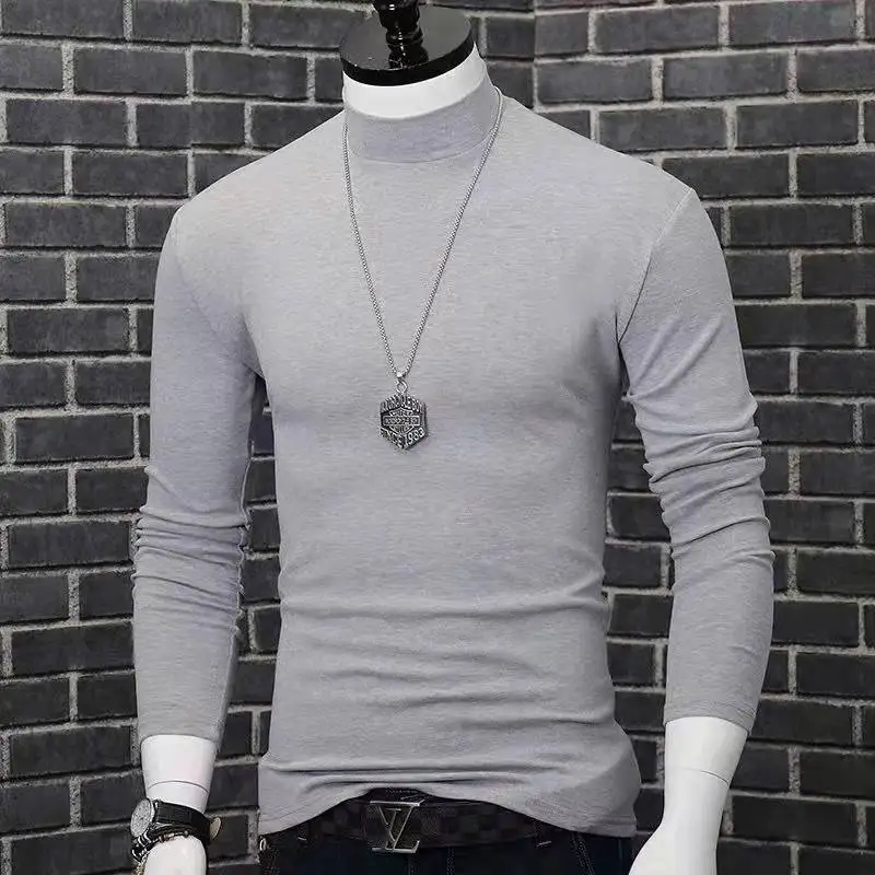 

Men's Solid Color Turtleneck T-Shirt Men's Autumn Spring Casual Long Sleeve Basic Bottoming Shirt Men's Slim Top 2022