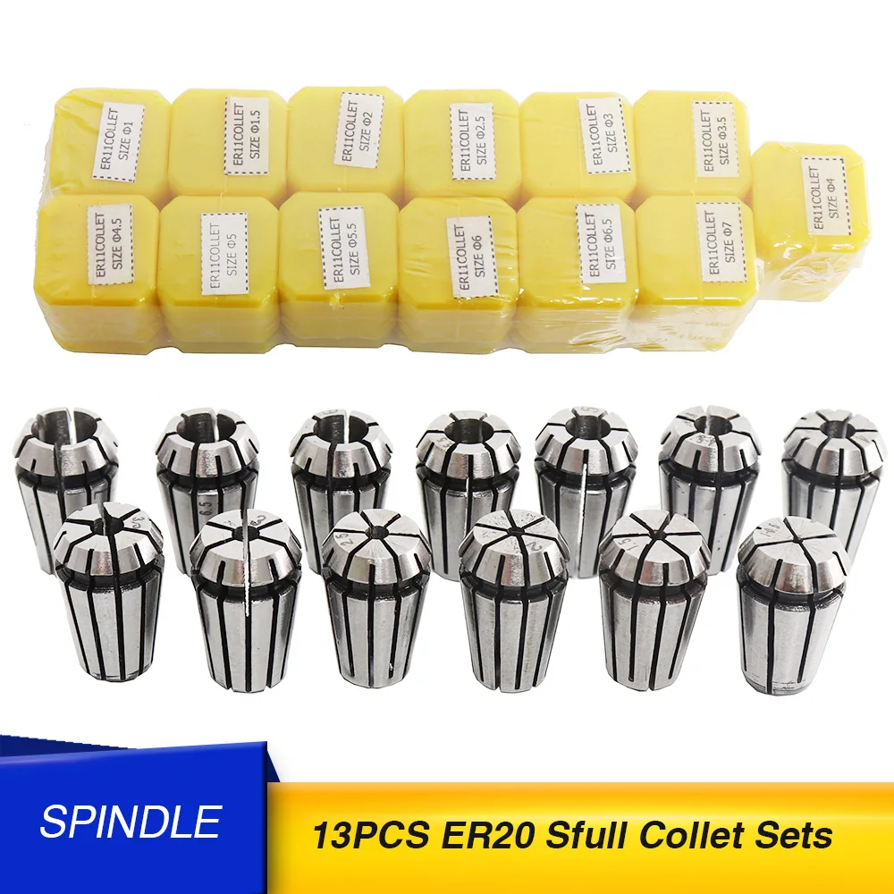 

Free shipping ER20 (1-13mm)13pcs beating 0.1mm precision spring collet for CNC milling lathe tool and spindle motor