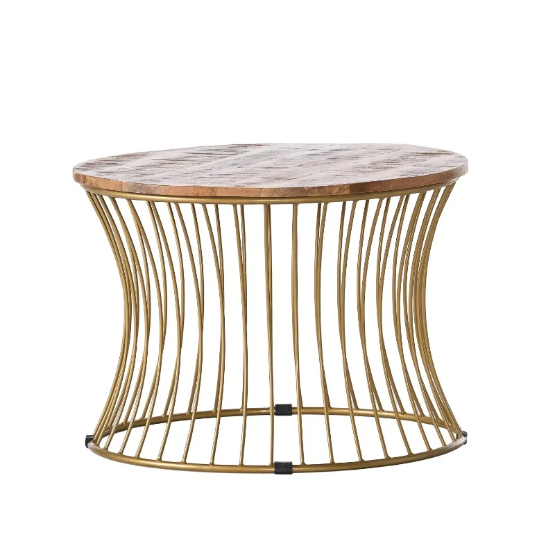 

Noble House Kingsley Boho Wood and Iron Round Coffee Table, Gold