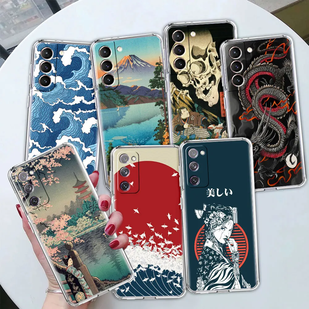 

Soft Case for Samsung Galaxy S22 S22 S21 S20 Ultra FE S10 S9 Plus Note 20 10 plus 9 phone Clear Coque Japanese Style Art Japan