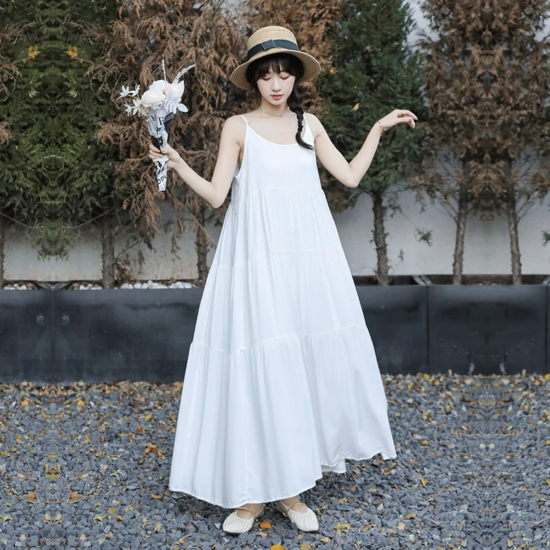 

2022 Summer Korean Version Shows A High Sense Of Aging Design Cake Skirt Goddess Suspender Small Long Dress