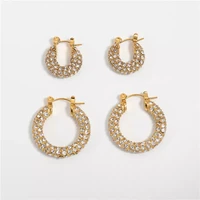 waterproof non tarnish 18k gold plated stainless steel aaa zircon hoop earrings for women gift