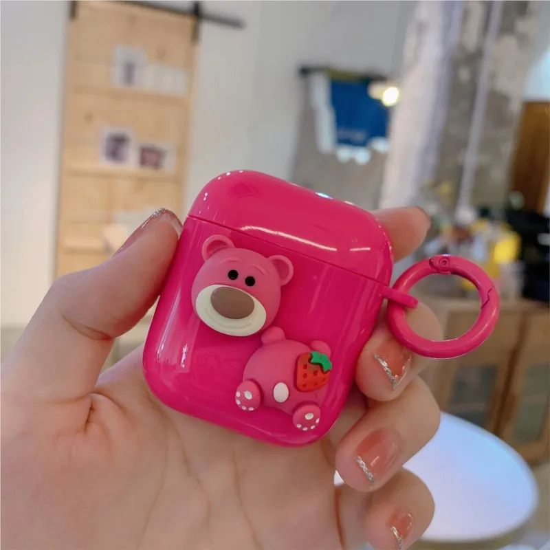 

Original DIY Cute Strawberry Bear Bluetooth Earphone Case for Airpods 1 2 3 Pro Silicone Protective Soft Case