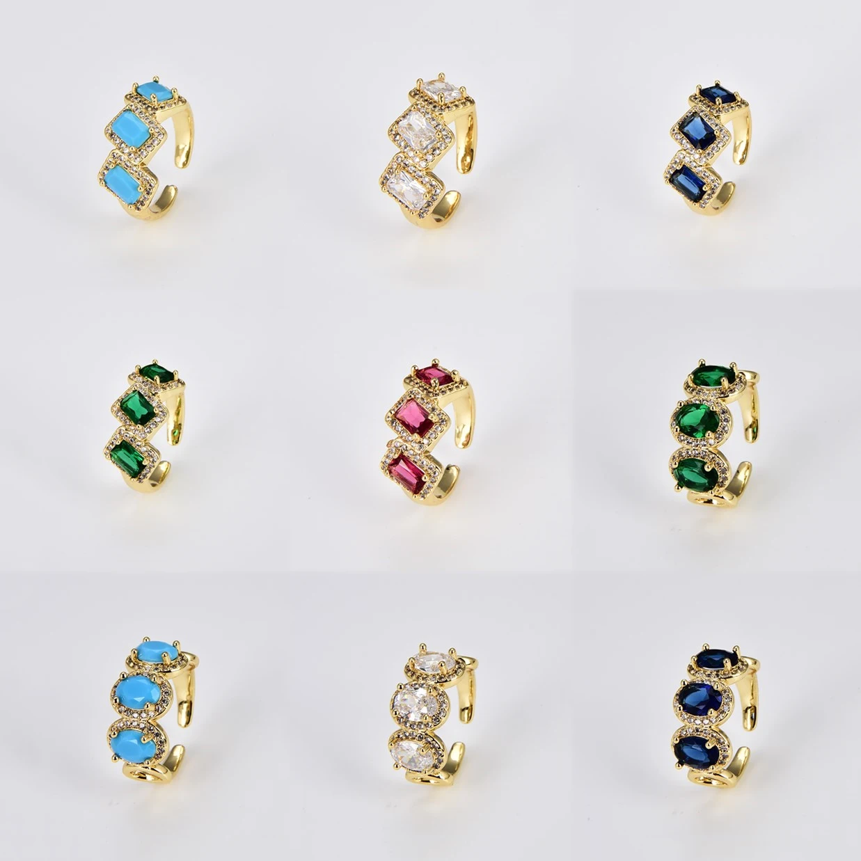 

Luxury Rings Jewelry Charm Square Oval Color Bling Zircon Micro Pave Plating Metal Open Ring for Couples Male Female