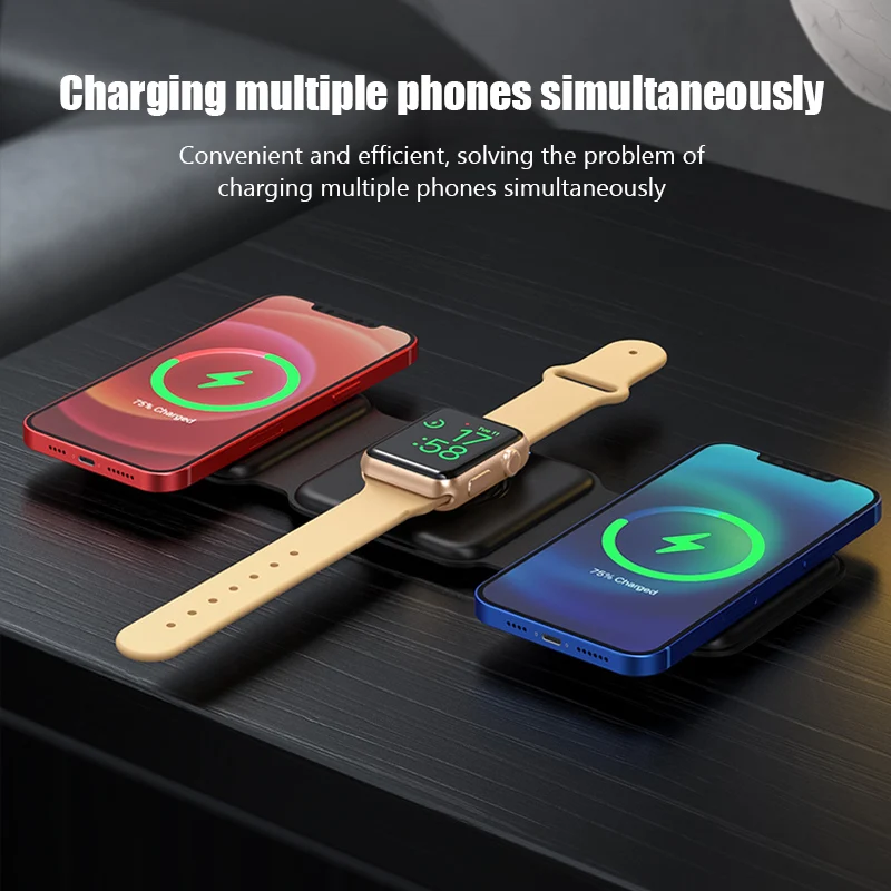 

3 in 1 Magnetic Wireless Charger Stand For iPhone 12 13 14 15W Foldable Dock Station Fast Charging for Airpods iWatch Chargers