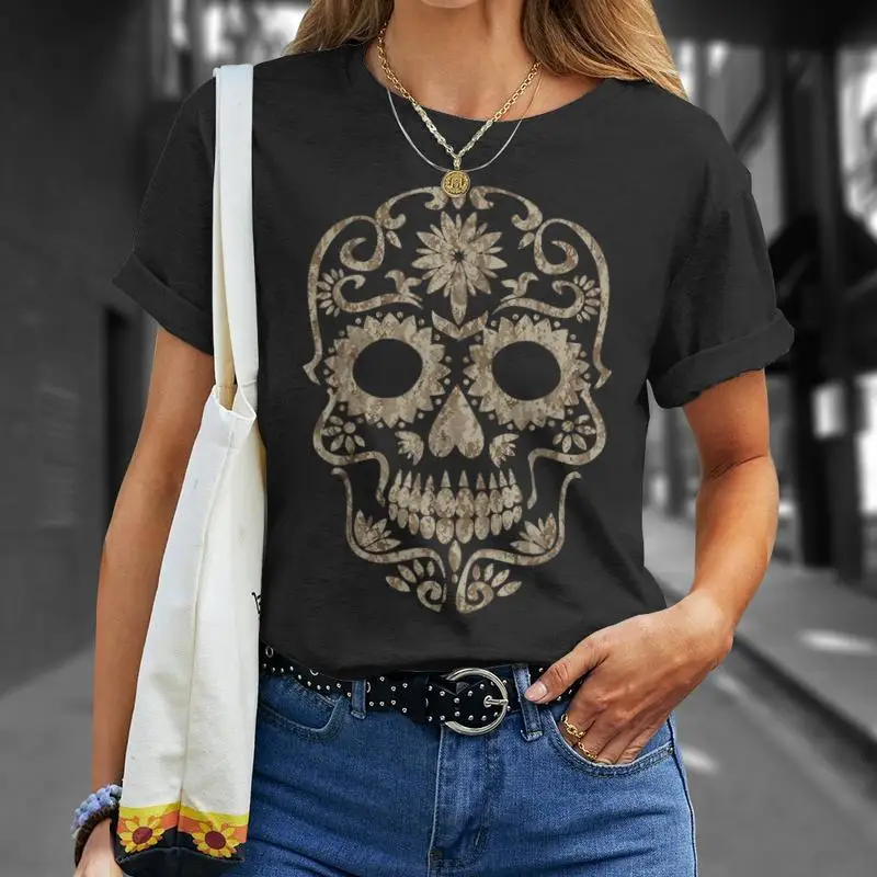 Фото Крутая камуфляжная футболка в пустыне Dia De Los Muertos с сахарным черепом, забавные костюмы, мужская одежда больших размеров большого размера №5