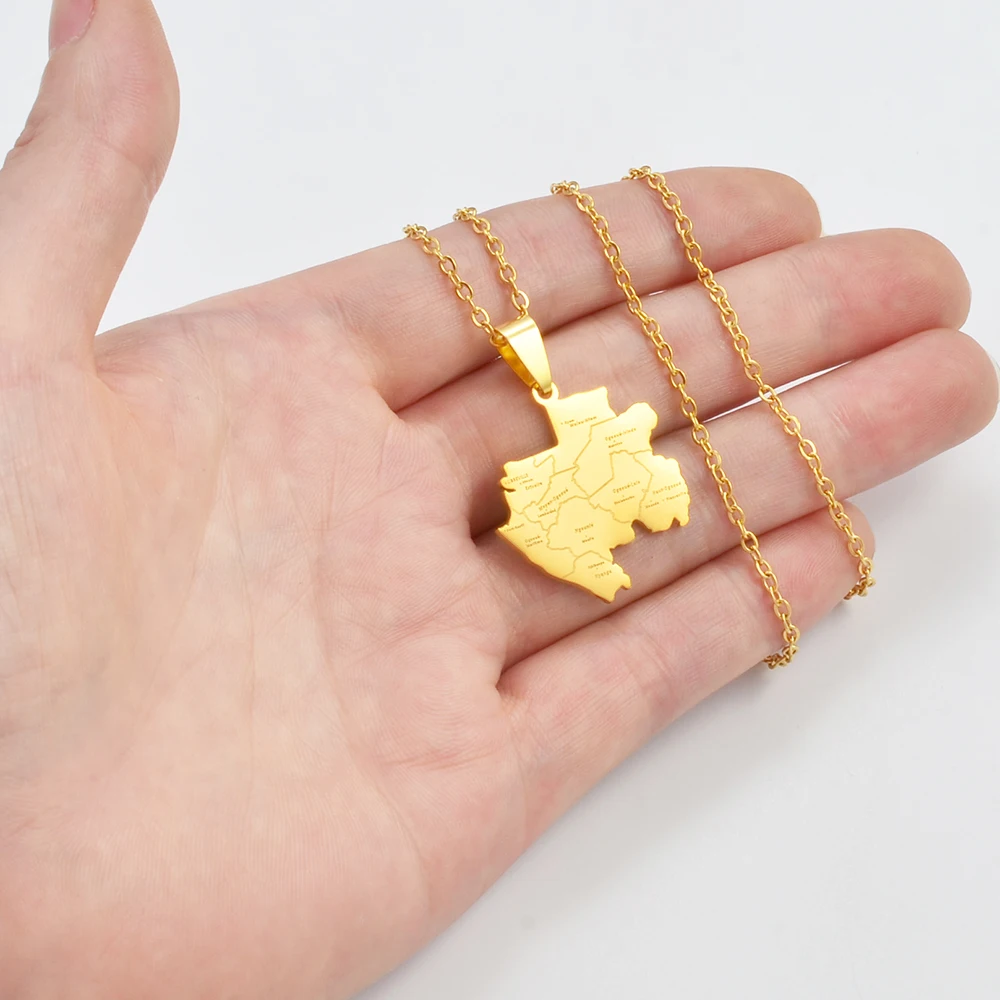 

Ожерелья-подвески Anniyo с картой Габона с названием города, картами Габона, бижутерия из нержавеющей стали #301421