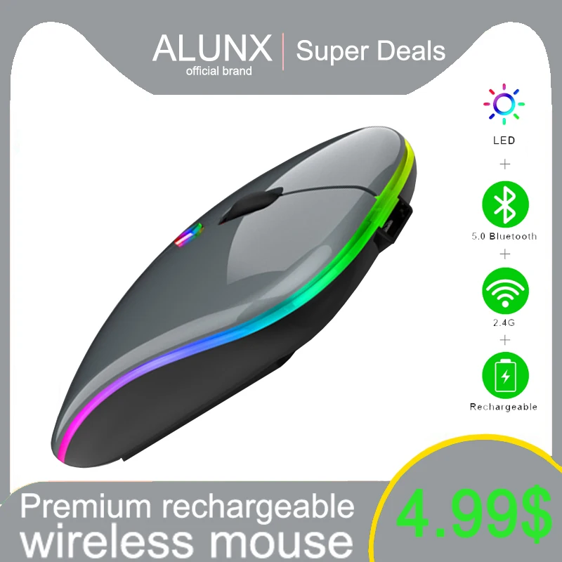 

Мышь компьютерная беспроводная аккумуляторная, USB, Bluetooth, бесшумная