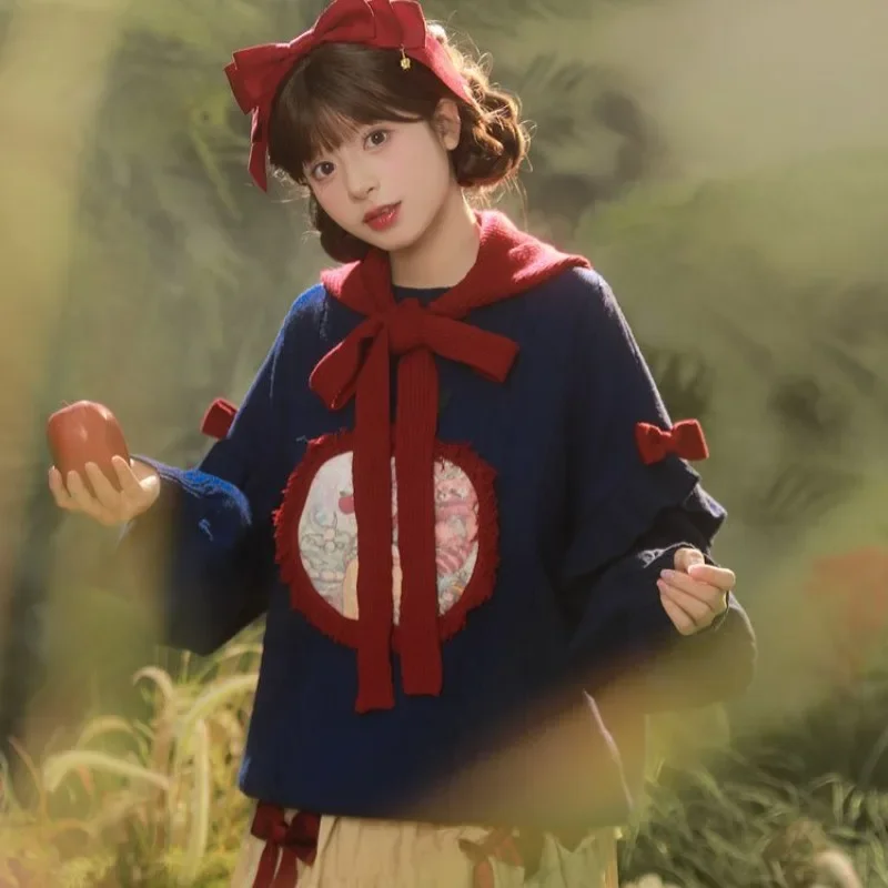 MAGOGO свитер в стиле Лолиты с ретро-принтом женский 2024 осень-зима японский милый