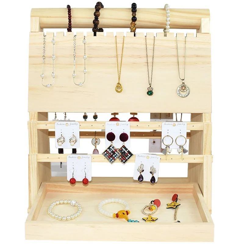 Solid Wood Double-sided Hanging Jewelry Rack Earrings Earrings Storage Rack Necklace Bracelet Jewelry Display Rack Holding