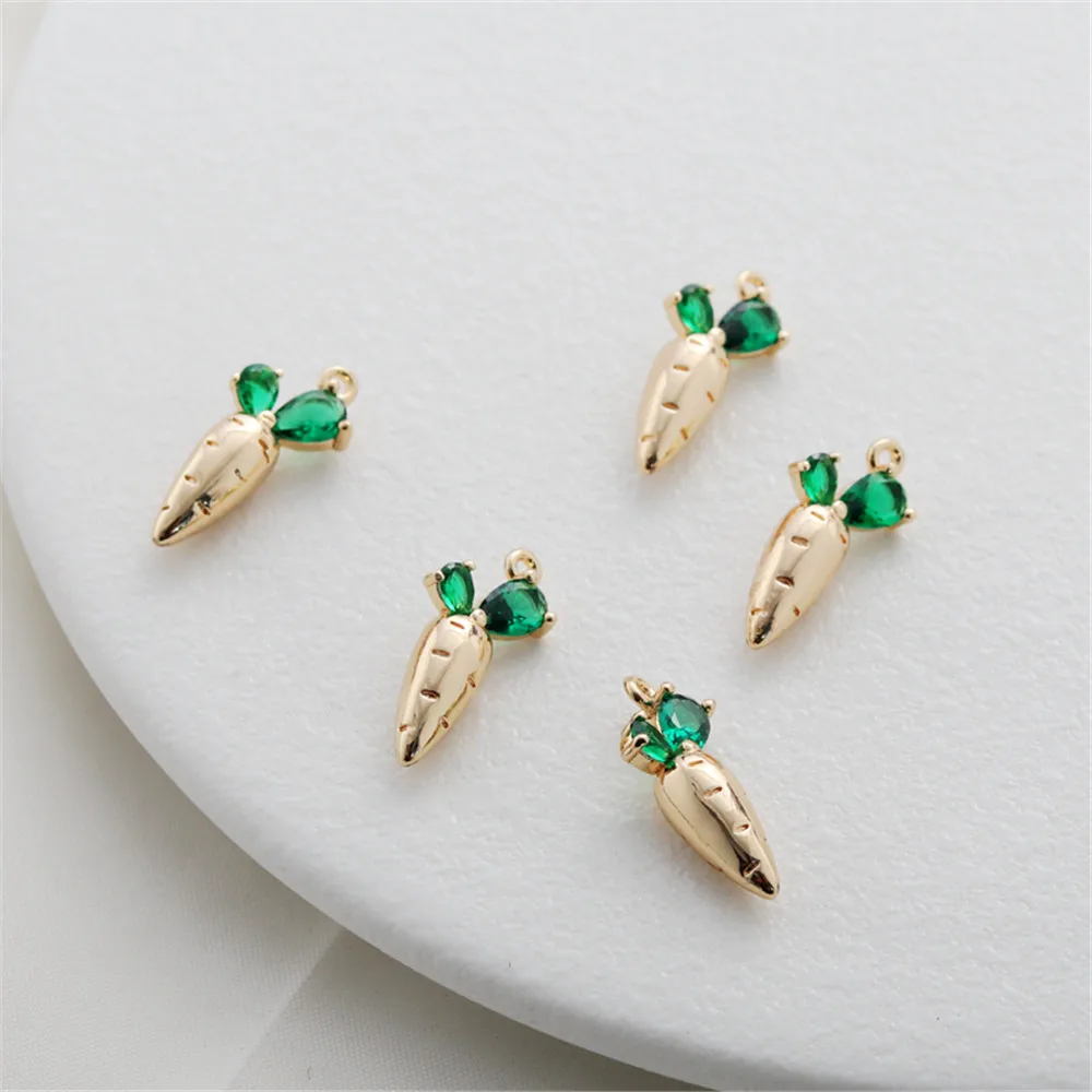 

14k copper covered gold 10*21MM inlaid zirconia radish pendant diy bracelet necklace jewelry accessories charm