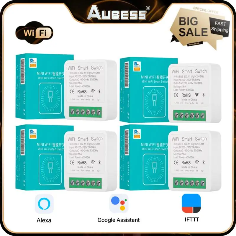 

Aubess умный модуль переключателя 16A Мини Wifi 2-полосный таймер голосового управления DIY умный дом беспроводные переключатели поддержка Ewelink Alexa ...
