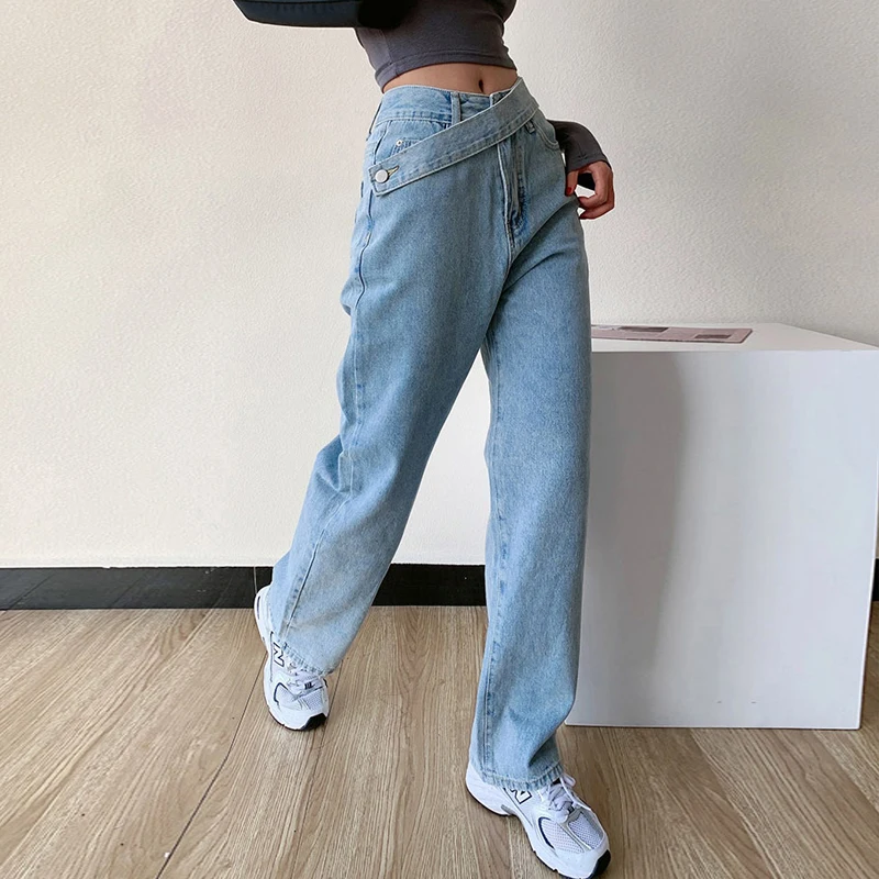 Harajuku fashion Jeans Women Wide Leg Pants Mom Femme Black Blue Jeans High Waist Woman Trousers 2021 Pantalones Spodnie Damskie