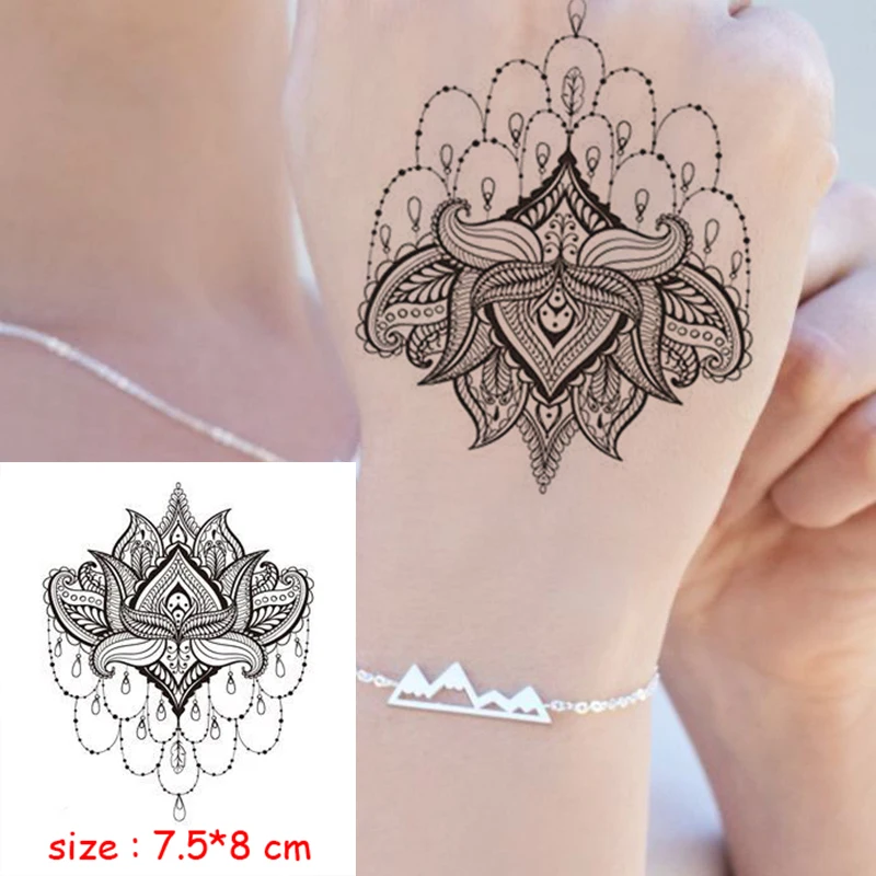 

Temporary Waterproof tattoo sticker mandala flower necklace pattern hand back fake tatoo water transfer flash body art tatto