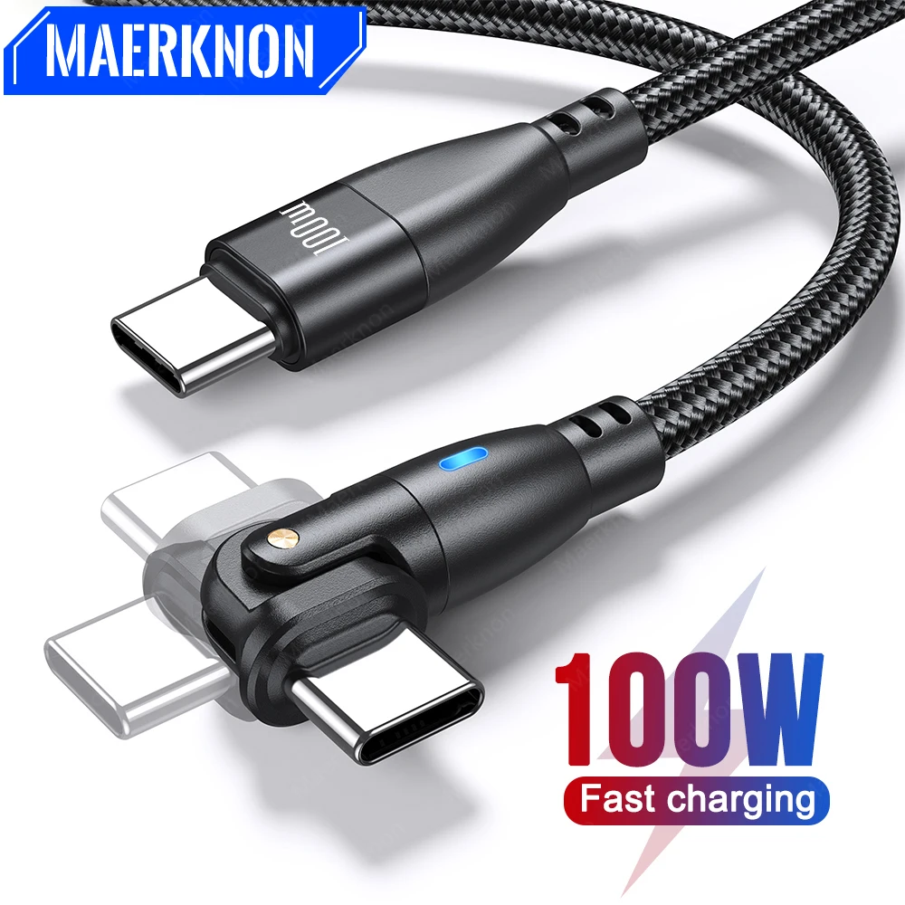 

100W PD Fast Charge Cable USB C To Type-C Fast Charge Wire For Xiaomi Huawei MacBook iPad 180° Rotatable Phone Charger USB Cable