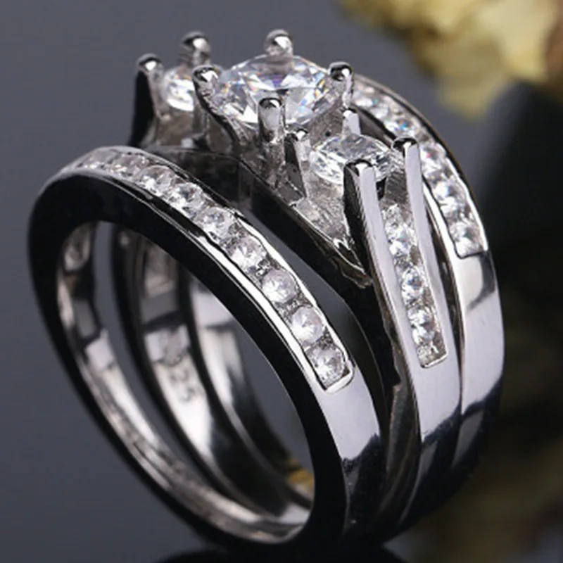 

Fashionable Three Sets of Rings Couples Combination Popular Engagement Wedding Hand Jewelry Gift
