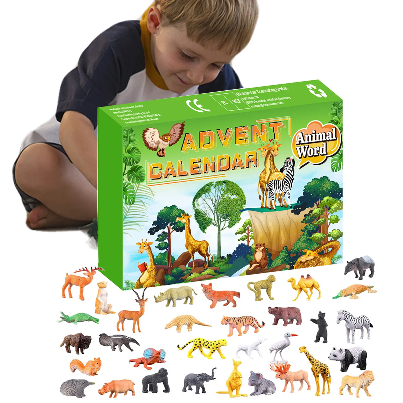 

Мини-фигурки с календарём, игрушка в виде животных, обратный отсчет, чулки, подарок для девочек и мальчиков, 24 дня в упаковке, игровые фигурки