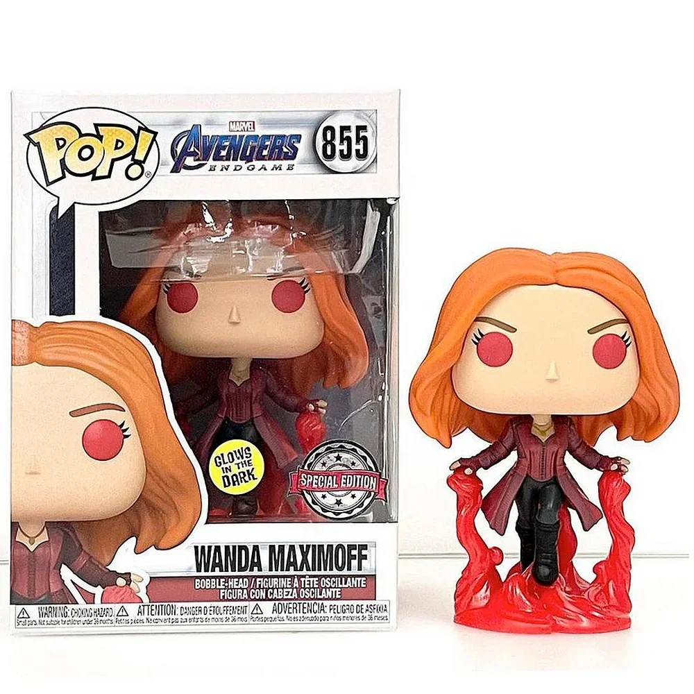 Фото Funko Pop The Avengers End Game Wanda Maximoff 855 #   Светящиеся в темноте виниловые фигурки куклы с качающейся головой, специальное издание, модель игрушки №2