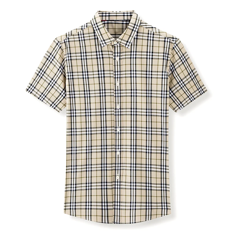 Мужская рубашка в клетку с коротким рукавом из мерсеризованного хлопка |
