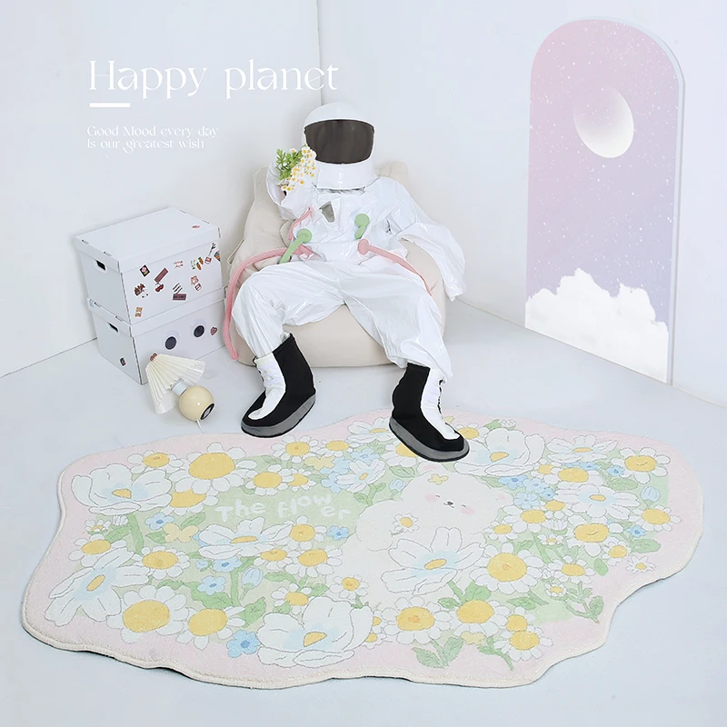 

Modern IG Trend Cute Flowers Large Area Living Room Lounge Carpet Home Decoration Fluffy Soft Girly Bedroom Children's Room Rug