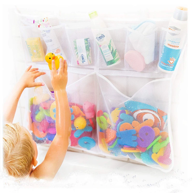 

Tub Cubby Original Really Big Bath Toy Suction Adhesive Hooks Mesh Net Caddy for Bathtub Toys Shower Baby Bath Toy Storage Bags