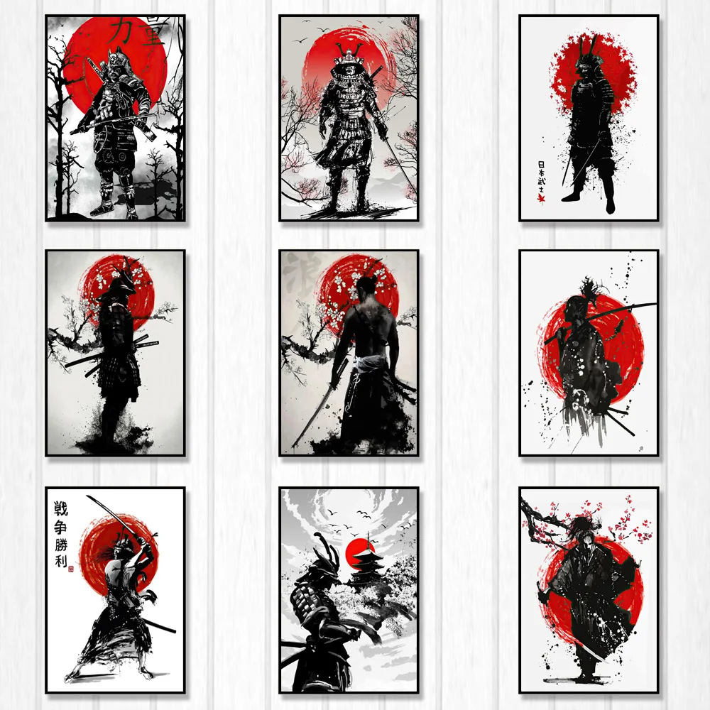 

Black White Ink Art Prints Japanese Samurai Posters Abstract Wall Decor Ronin Warrior Giclee Canvas Painting For Living Room