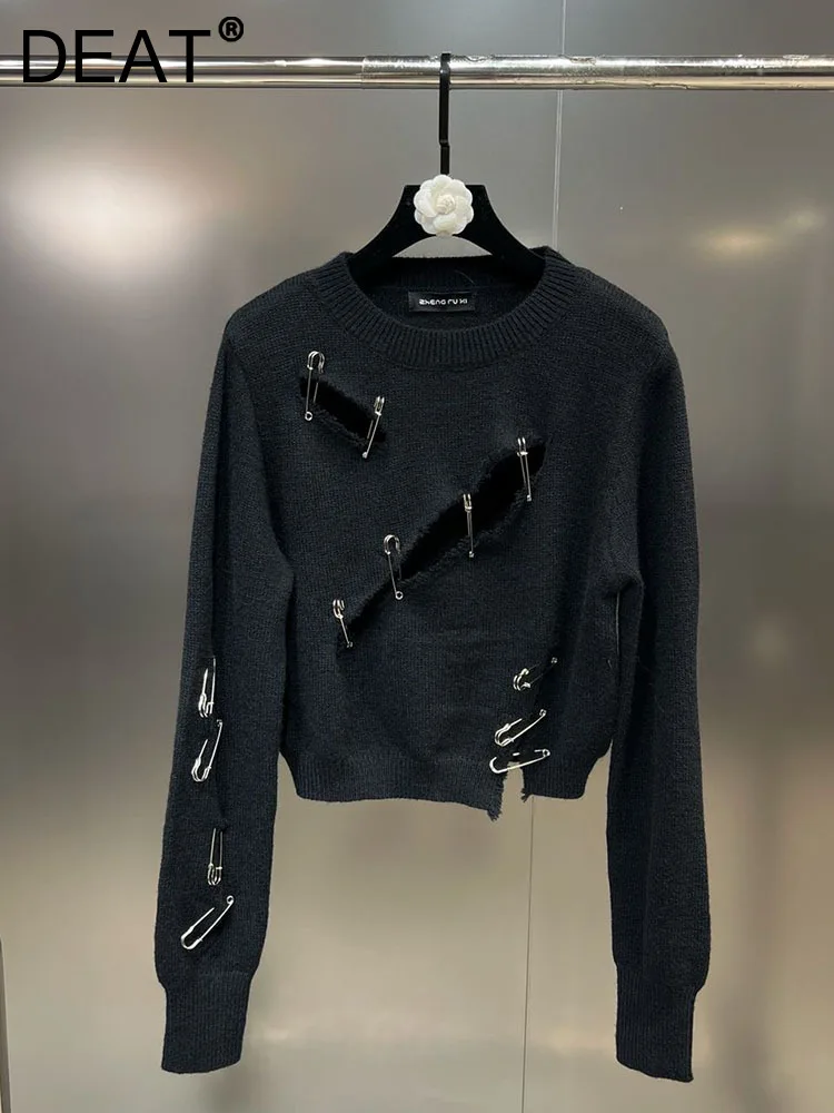 Женский трикотажный пуловер DEAT Однотонный свитер с круглым вырезом и длинными